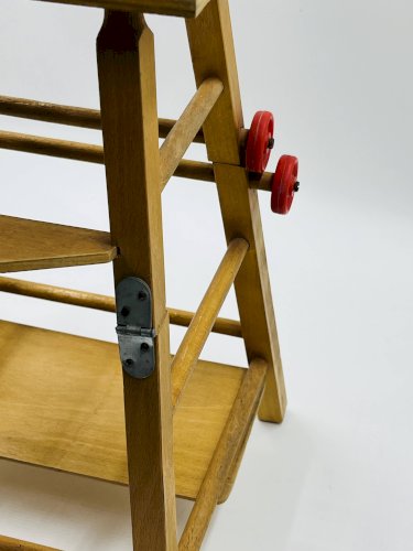 Chaise haute poupée vintage en bois transformable trotteur