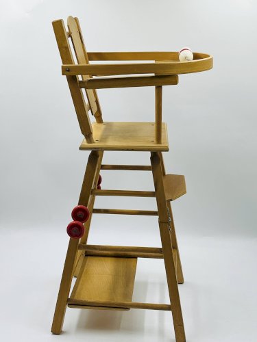 Chaise haute poupée vintage en bois transformable trotteur