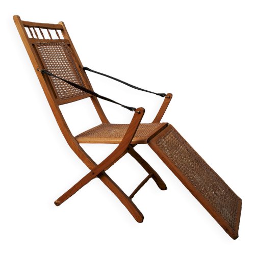 Chaise longue cannée XIXème siècle de style colonial