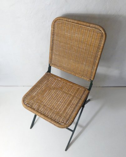 chaise pliante vintage en rotin et métal