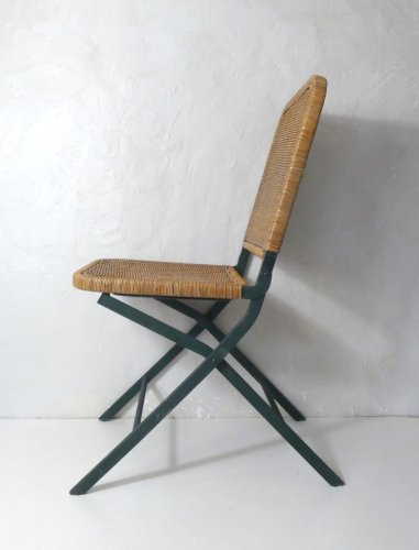 chaise pliante vintage en rotin et métal