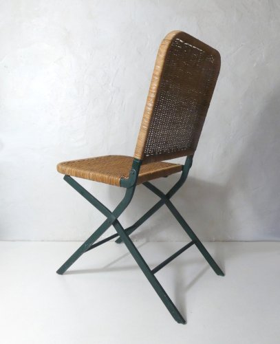 chaise pliante vintage en rotin et métal
