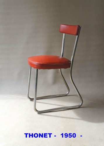Chaise Thonet Bauhaus skaï et acier, ca. 1950