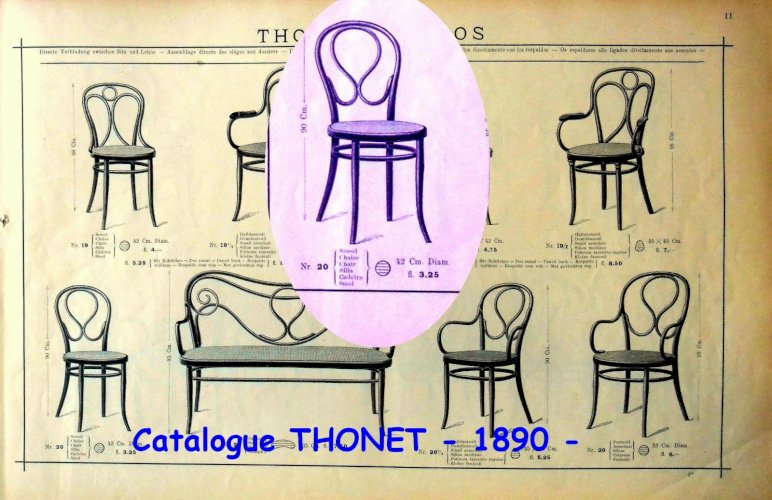 Chaise Thonet N°20 de 1890, entiérement d'origine - cannage neuf -