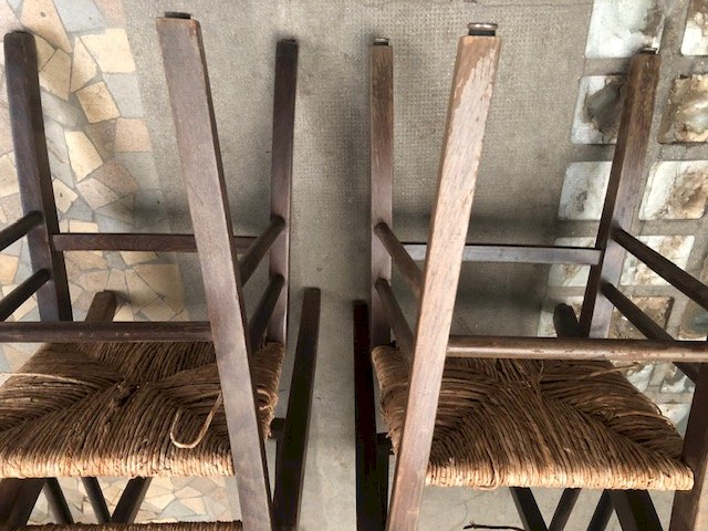 chaises anciennes de campagne en bois et paille (4 ex)