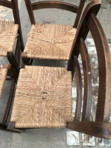 chaises anciennes de campagne en bois et paille (4 ex)
