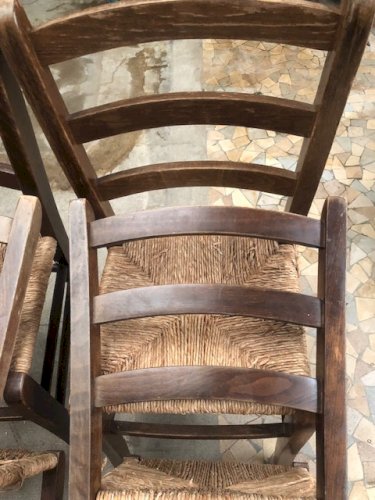 chaises anciennes de campagne en bois et paille (4 ex)