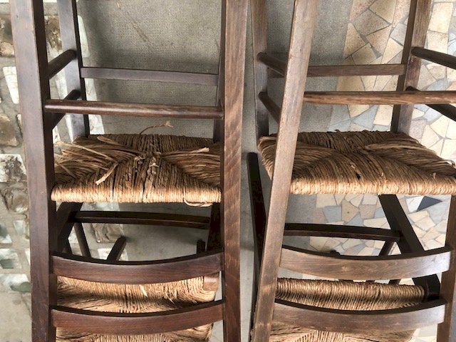 chaises anciennes de campagne en bois et paille (4 ex)