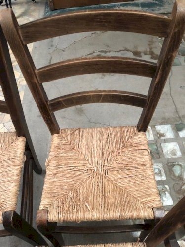 chaises anciennes de campagne en bois et paille (4 ex)