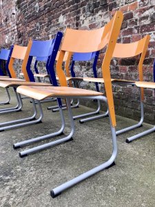 Vintage school chairs, 30 euros each, antique seating furniture.