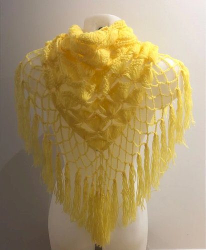 Châle jaune en laine vintage fait main