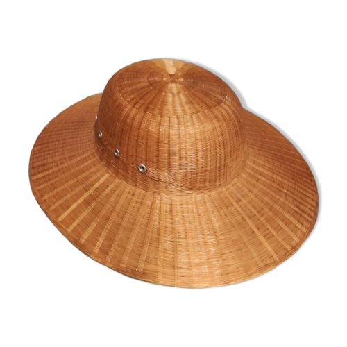 Chapeau colonial en rotin, des années 60-70