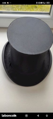 Chapeau Haut de Forme Années 1920 — Soie noire — Chapellerie de Coutances — Excellent État