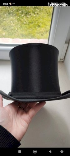 Chapeau Haut de Forme Années 1920 — Soie noire — Chapellerie de Coutances — Excellent État