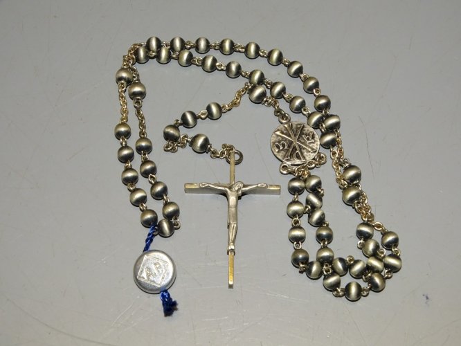 -CHAPELET ANCIEN ARGENT massif NEUF poinçon crabe & orfèvre RELIGION CHRIST