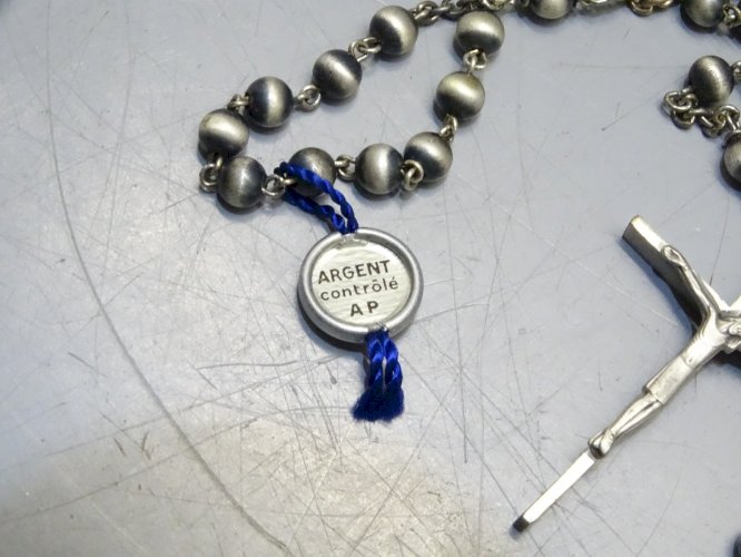 -CHAPELET ANCIEN ARGENT massif NEUF poinçon crabe & orfèvre RELIGION CHRIST