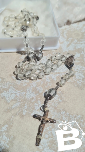 chapelet ancien en argent et cristal à restaurer