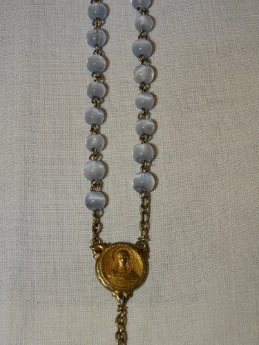 -CHAPELET ARGENT Poinçon CRABE PERLES de VERRE  dans sa BOITE OEUF en COROZO   D