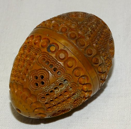 -CHAPELET ARGENT Poinçon CRABE PERLES de VERRE  dans sa BOITE OEUF en COROZO   D