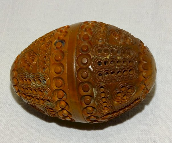 -CHAPELET ARGENT Poinçon CRABE PERLES de VERRE  dans sa BOITE OEUF en COROZO   D