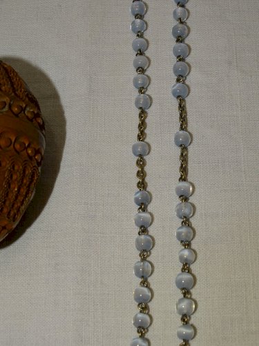 -CHAPELET ARGENT Poinçon CRABE PERLES de VERRE  dans sa BOITE OEUF en COROZO   D