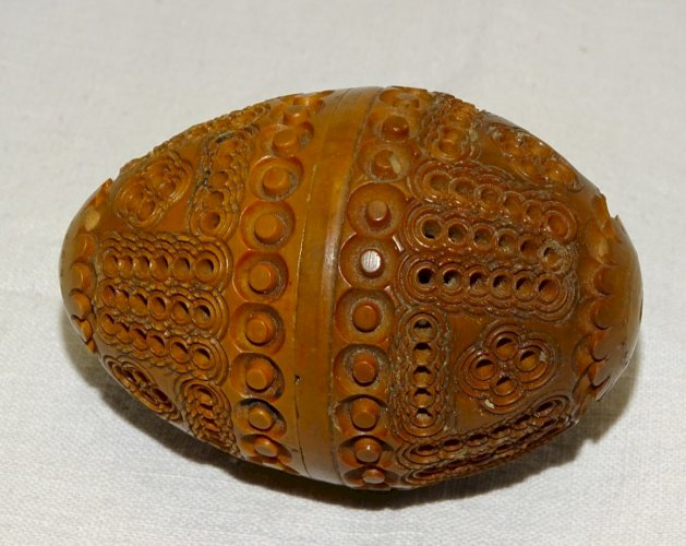 -CHAPELET ARGENT Poinçon CRABE PERLES de VERRE  dans sa BOITE OEUF en COROZO   D