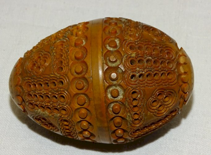 -CHAPELET ARGENT Poinçon CRABE PERLES de VERRE  dans sa BOITE OEUF en COROZO   D