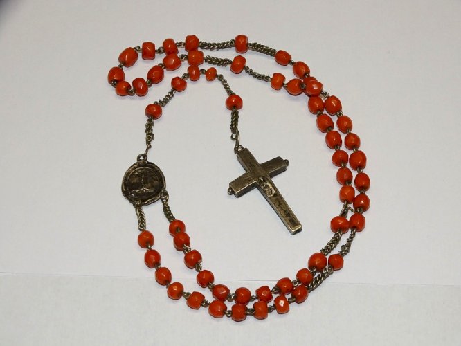 - CHAPELET RELIQUAIRE ARGENT ANCIEN PERLES de CORAIL SANS RELIQUE RELIGION   D