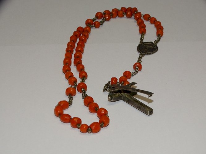 - CHAPELET RELIQUAIRE ARGENT ANCIEN PERLES de CORAIL SANS RELIQUE RELIGION   D