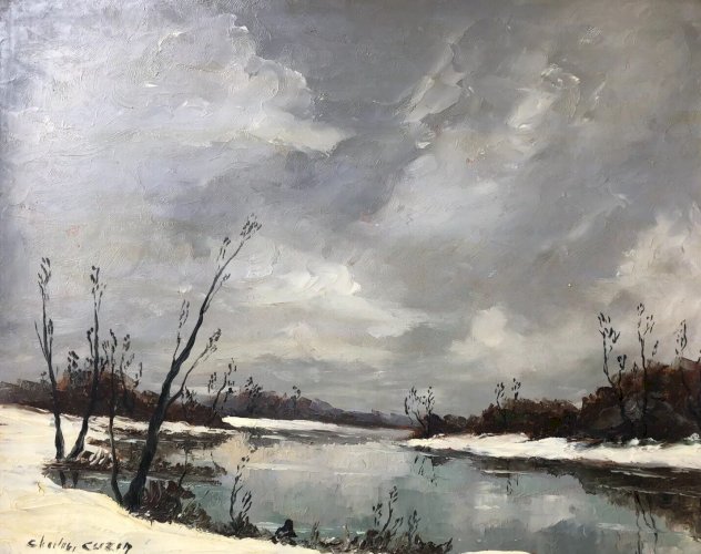CHARLES CUZIN : HUILE SUR PANNEAU PAYSAGE De NEIGE XIXEME
