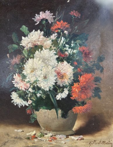 Charles Gilbert - Martin : Huile sur toile bouquet de fleurs XIXeme.