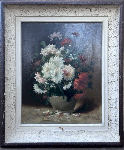 Charles Gilbert - Martin : Huile sur toile bouquet de fleurs XIXeme.