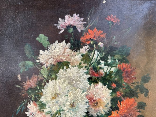 Charles Gilbert - Martin : Huile sur toile bouquet de fleurs XIXeme.