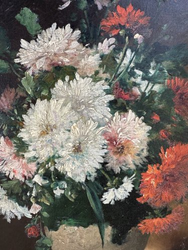 Charles Gilbert - Martin : Huile sur toile bouquet de fleurs XIXeme.