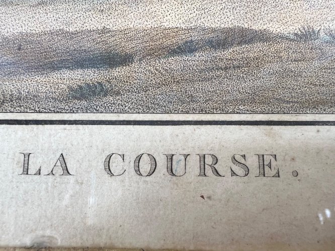 Charles Vernet – La Course – Gravure ancienne XIXe – Scène équestre – Darcis