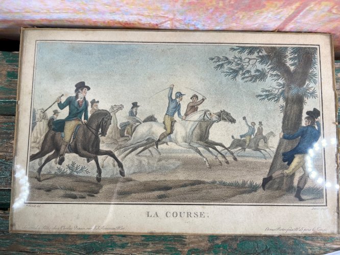 Charles Vernet – La Course – Gravure ancienne XIXe – Scène équestre – Darcis
