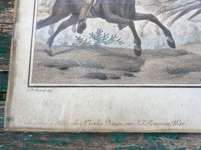 Charles Vernet – La Course – Gravure ancienne XIXe – Scène équestre – Darcis