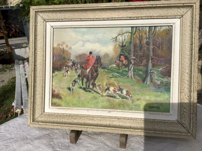 " Chasse à Courre  " Belle peinture de M. DRAPIER