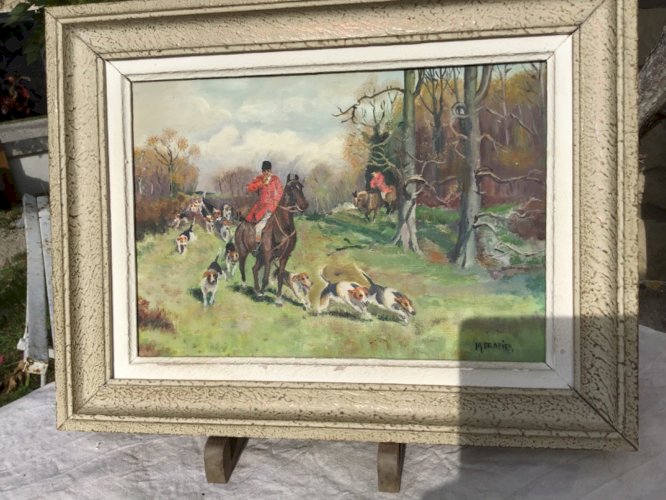 " Chasse à Courre  " Belle peinture de M. DRAPIER