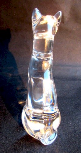 Chat assis sur son derrière, cristal massif incolore statuette figurine Baccarat