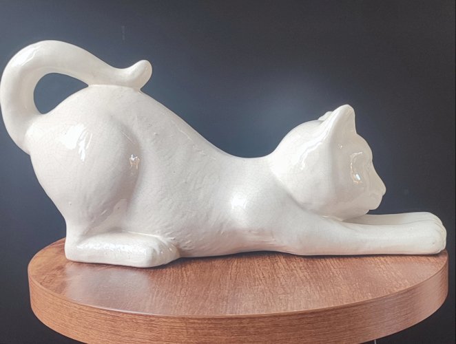 Chat en céramique craquelée vintage 30 cm