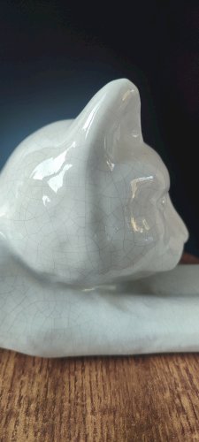 Chat en céramique craquelée vintage 30 cm