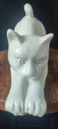 Chat en céramique craquelée vintage 30 cm
