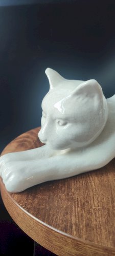 Chat en céramique craquelée vintage 30 cm