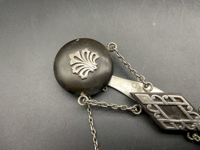 CHÂTELAINE Clavet de Châtelaine et Montre Argent Bakélite, XIXème Napoleon III .