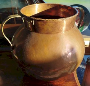 OLD COPPER CAULDRON Kitchen Jam Pot 2 Handles Hammered 4.5MAG 14/03
