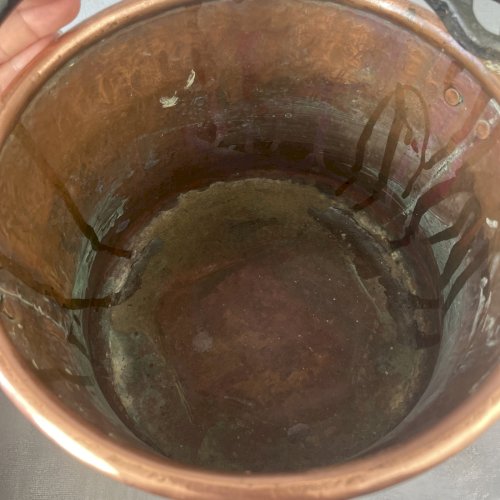 Chaudron ancien en cuivre idéal cache pot , fond et jointure restauré Ø~21cm