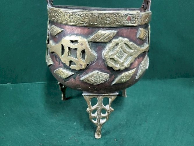 CHAUDRON PORTE POT EN CUIVRE ET BRONZE
