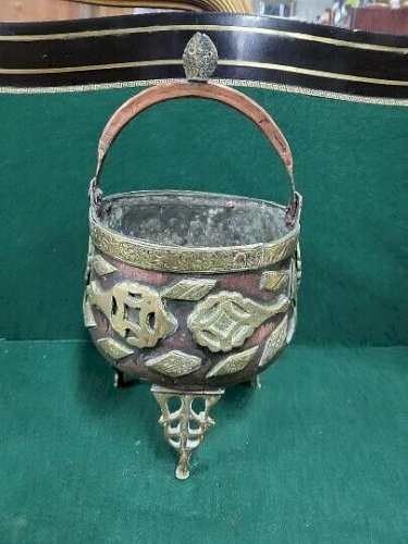 CHAUDRON PORTE POT EN CUIVRE ET BRONZE