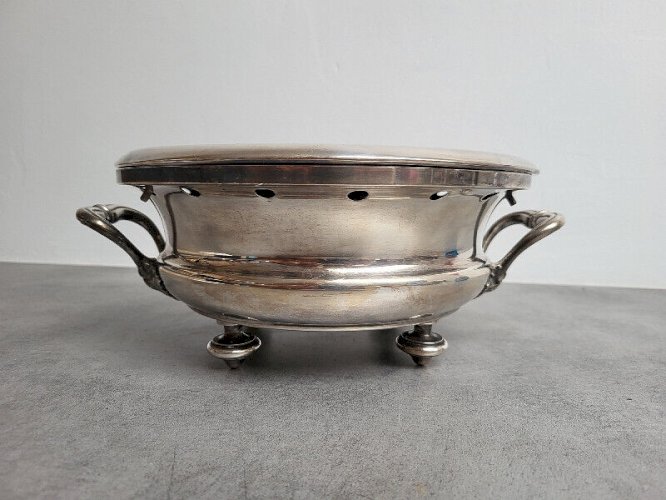 CHAUFFE PLAT EN METAL ARGENTE ANCIEN DU XIX ème SIECLE